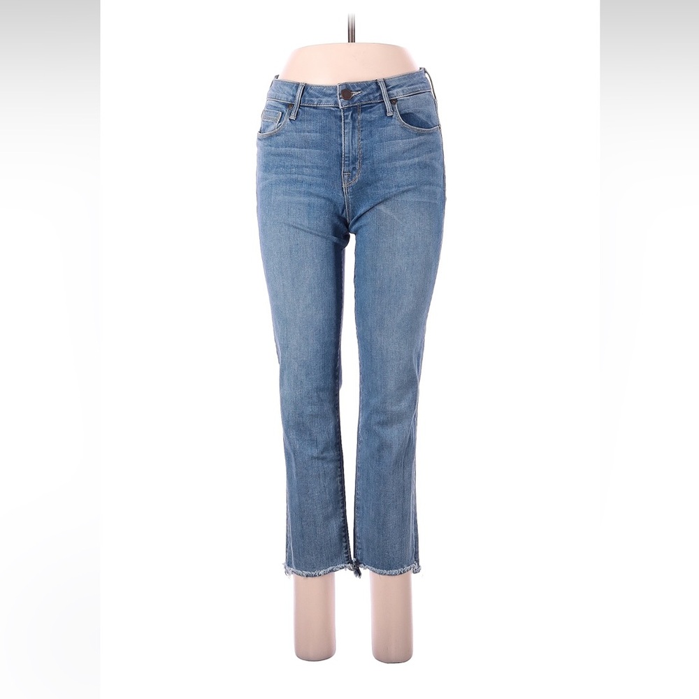Straight Leg Cropped Jeans 28 Mid Rise Raw Hem Blue Stretch Parker Smith